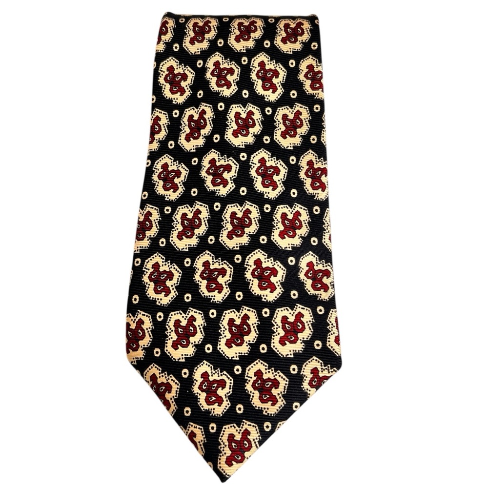 Vintage Polo by Ralph Lauren Made by Hand 100% Silk Navy Burgundy Print Tie 4"